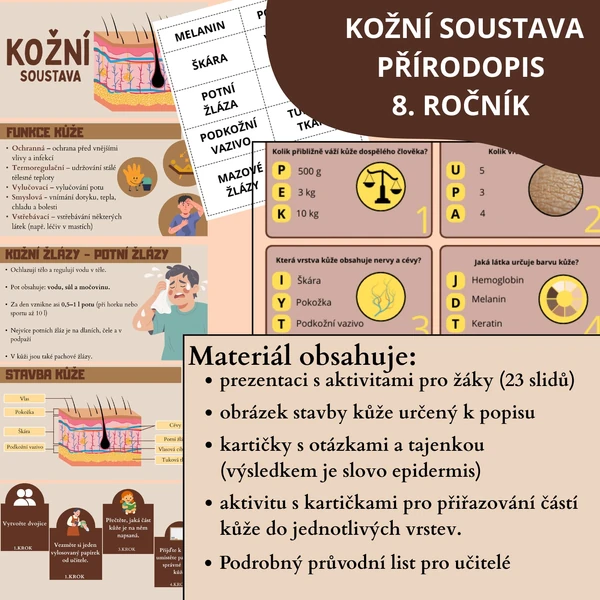 Kožní soustava/kůže - prezentace + aktivity