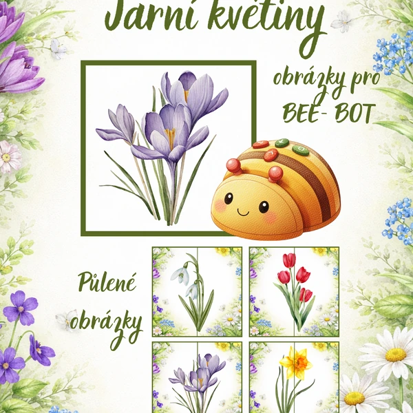 Jarní květiny - podložka pro Bee-Bot, půlené obrázky