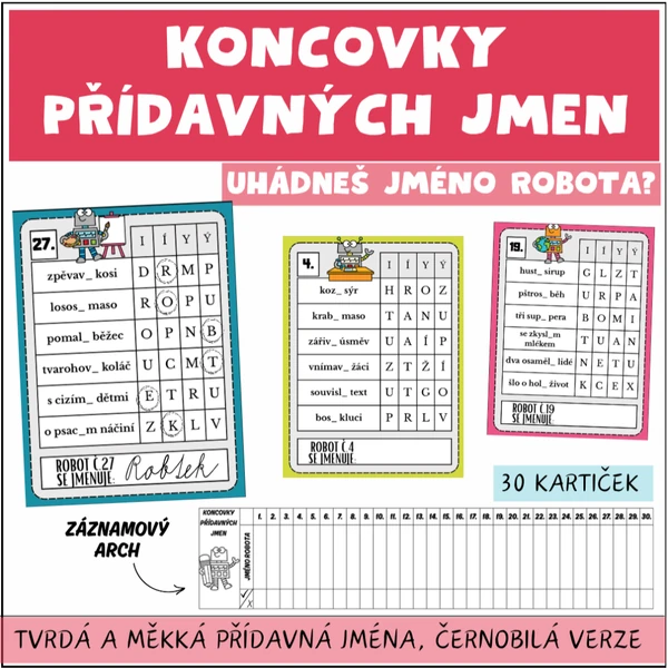 Koncovky přídavných jmen - Uhádneš jméno robota?