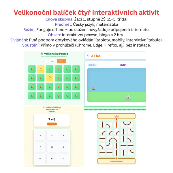 Velikonoční balíček čtyř interaktivních aktivit a her