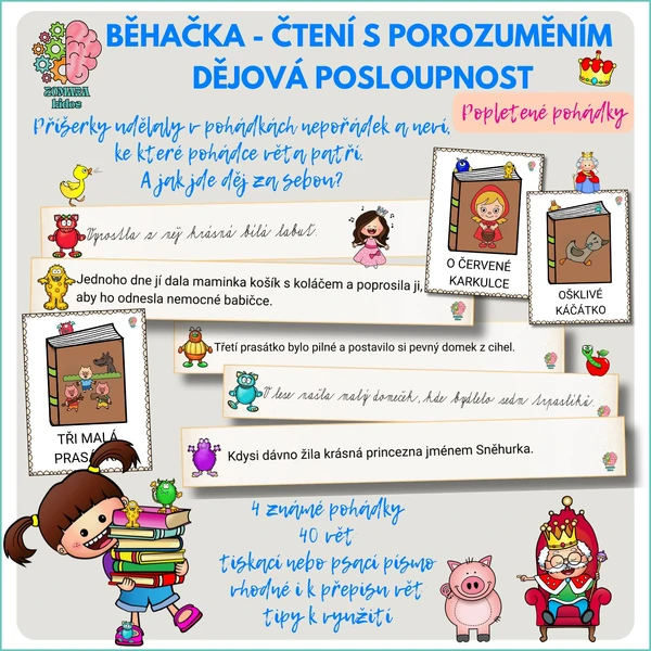 Běhačka - čtení s porozuměním a dějová posloupnost: Popletené pohádky