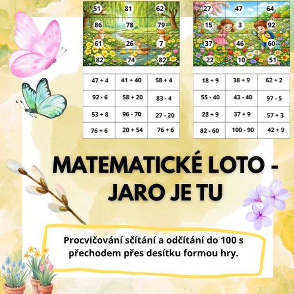 Sčítání a odčítání do 100 s přechodem - jarní loto