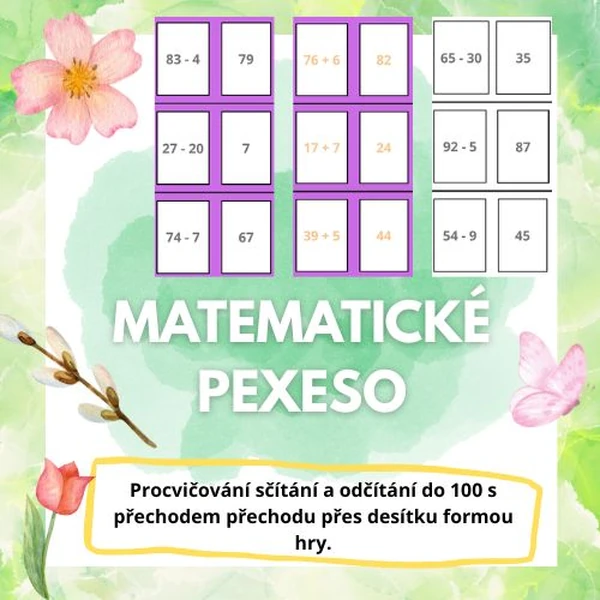 Sčítání a odčítání do 100 - pexeso