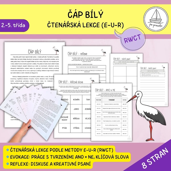 Čáp bílý - čtenářská lekce (E-U-R)