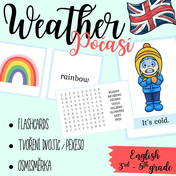 Počasí: flashcards, pexeso, osmisměrka / Weather