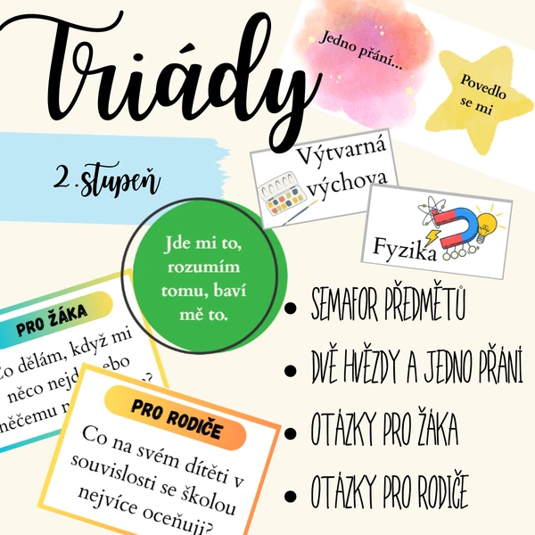 Triády - aktivity, otázky pro žáka i rodiče, semafor předmětů