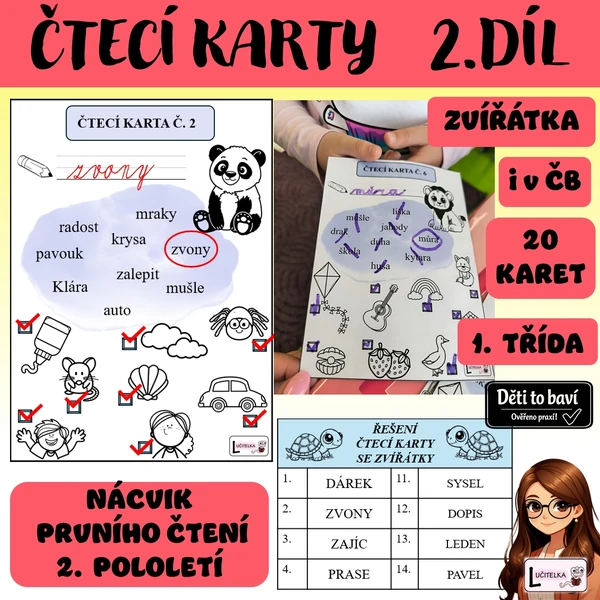 Čtecí karty se zvířátky - slova 