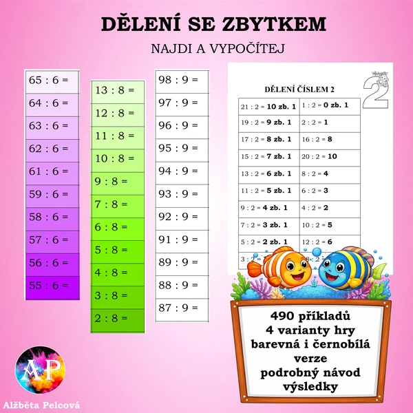 DĚLENÍ SE ZBYTKEM (najdi a vypočítej)