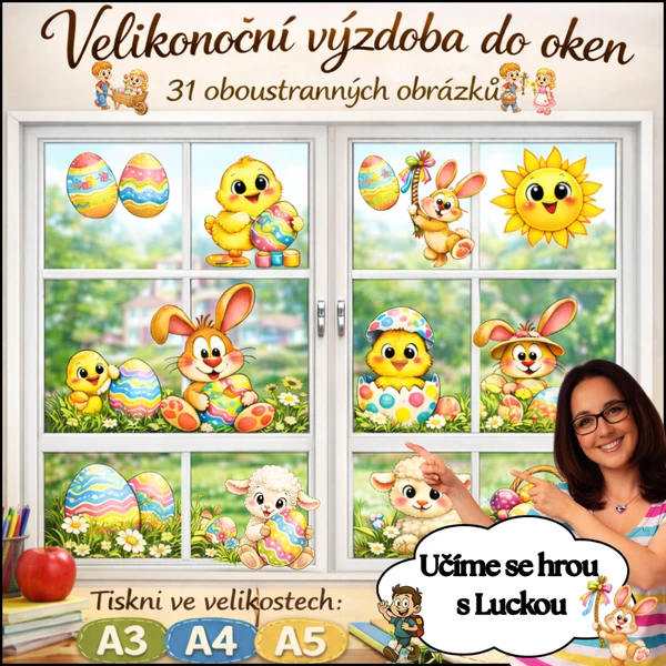VELIKONOCE - oboustranná výzdoba do oken A3, A4, A5.