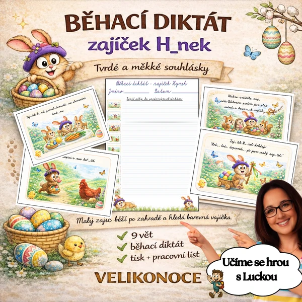 Velikonoce - BĚHACÍ DIKTÁT - tvrdé a měkké souhlásky - psací písmo