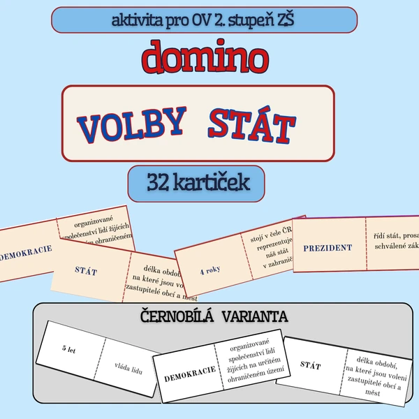 výuková hra typu domino VOLBY, STÁT - barevná i černobílá verze