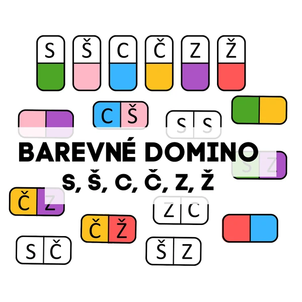Barevné domino - rozlišování S, Š, C, Č, Z, Ž (2 obtížnosti)