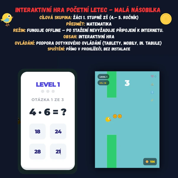 Interaktivní hra Početní letec - Malá násobilka