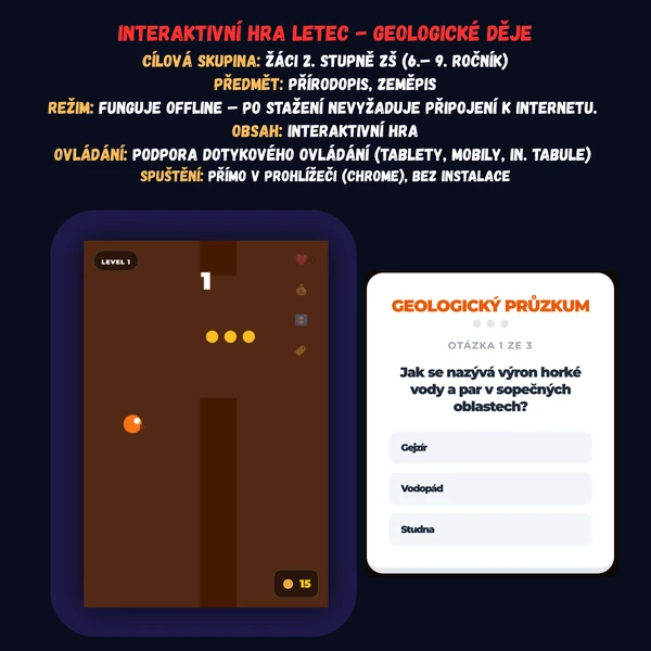Interaktivní hra Geologický letec - Geologické děje, magma a láva