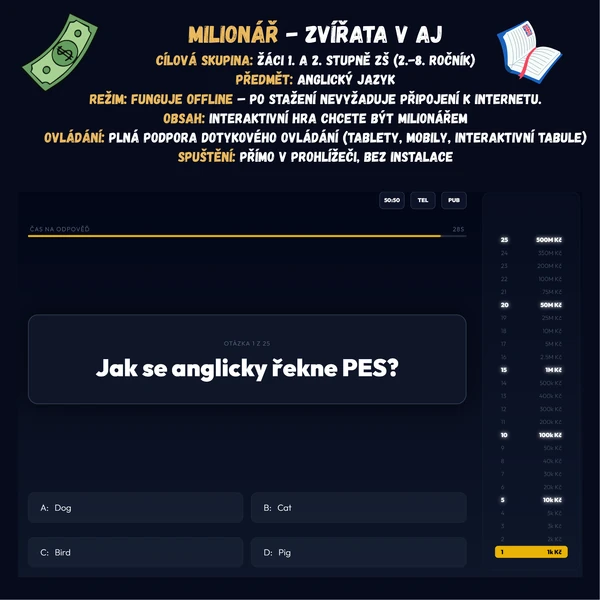 Chcete být milionářem - Zvířata v angličtině