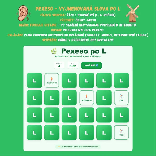Pexeso - Vyjmenovaná slova po L
