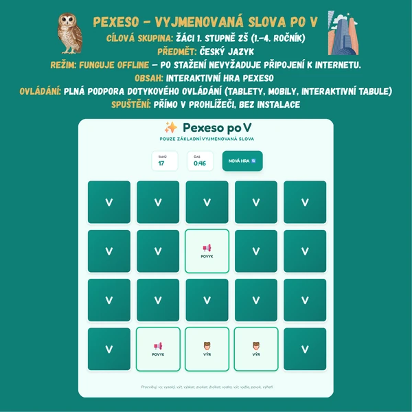 Pexeso - Vyjmenovaná slova po V