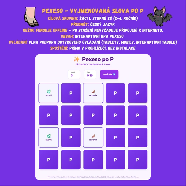 Pexeso - Vyjmenovaná slova po P