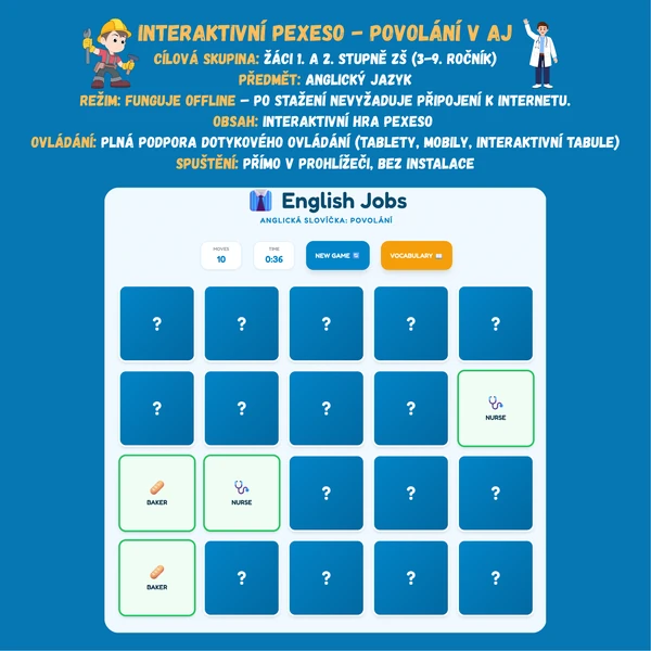 Pexeso - Povolání v angličtině