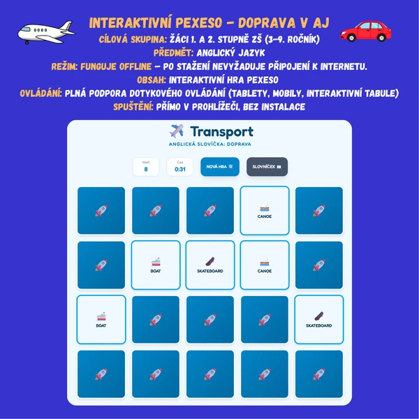 Pexeso - Doprava a dopravní prostředky v AJ