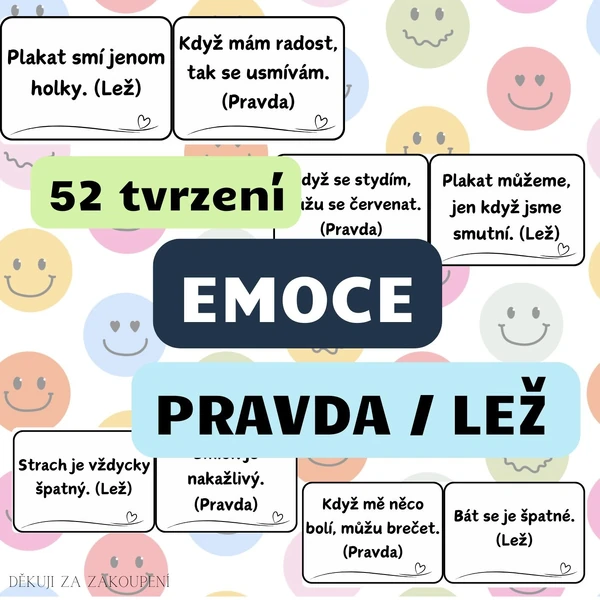 EMOCE - pravda/lež - 52 kartiček