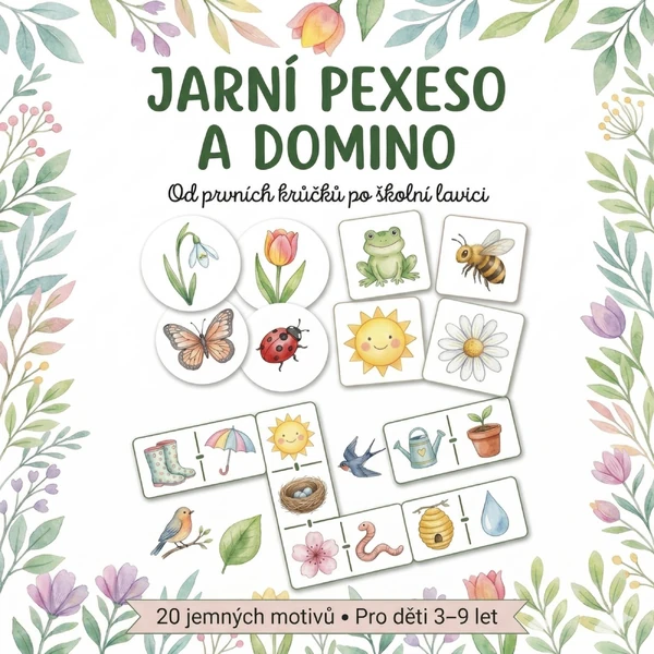 Jarní pexeso a domino: Od prvních krůčků po školní lavici