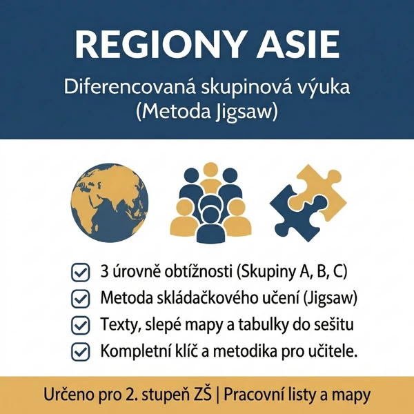 Regiony Asie: Diferencovaná skupinová výuka (Metoda Jigsaw)