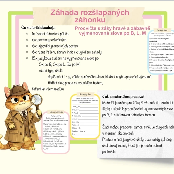 Kočičí detektiv, záhada rozšlapaných záhonků-vyjmenovaná slova po B, L, M 
