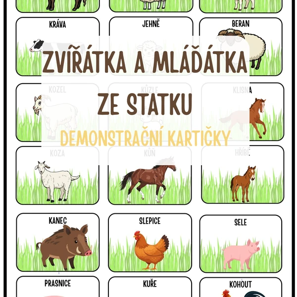 Zvířátka a mláďátka ze statku - demonstrační kartičky