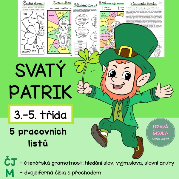 DEN SVATÉHO PATRIKA - ČJ + M - 3.-5. TŘÍDA - 5 PL + řešení