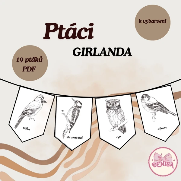 Ptáci - vybarvovací girlanda