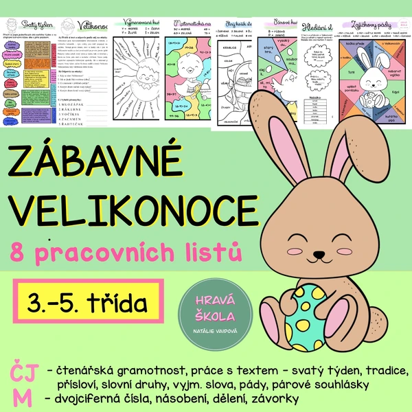 VELIKONOCE, SVATÝ TÝDEN - 8 PL - ČJ + M - 3.-5. TŘÍDA + řešení
