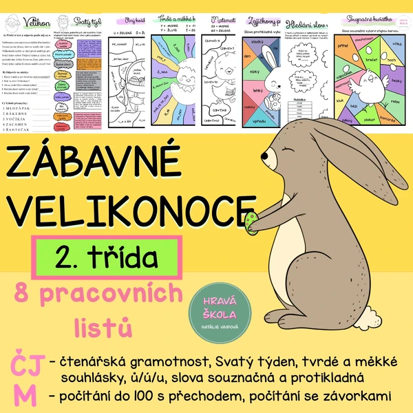 VELIKONOCE, SVATÝ TÝDEN - 8 PL - ČJ + M - 2. TŘÍDA + řešení