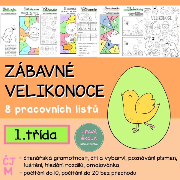 VELIKONOCE - 8 PL - ČJ + M - 1. TŘÍDA + řešení