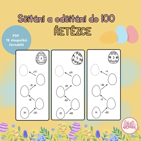 Velikonoční řetězce - sčítání a odčítání do 100