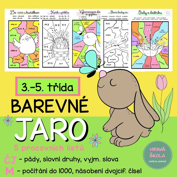 JARO- VYBARVOVAČKY ČJ + M - 3.-5. TŘÍDA - 5 pracovních listů + řešení