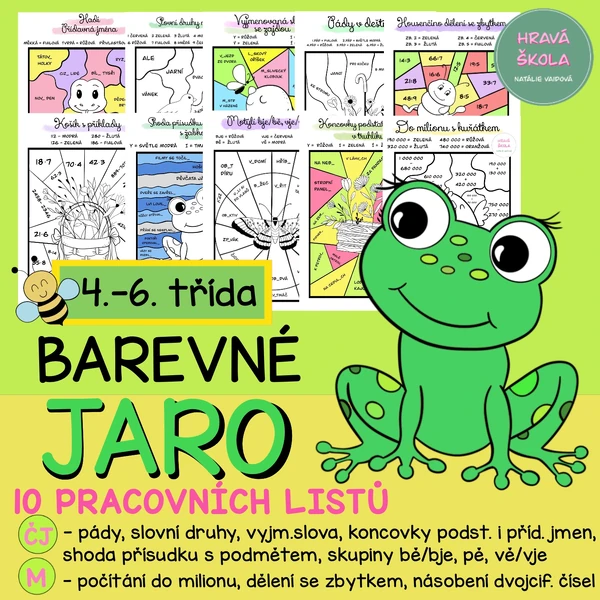 JARO- VYBARVOVAČKY ČJ + M - 4.-6. TŘÍDA - 10 pracovních listů + řešení
