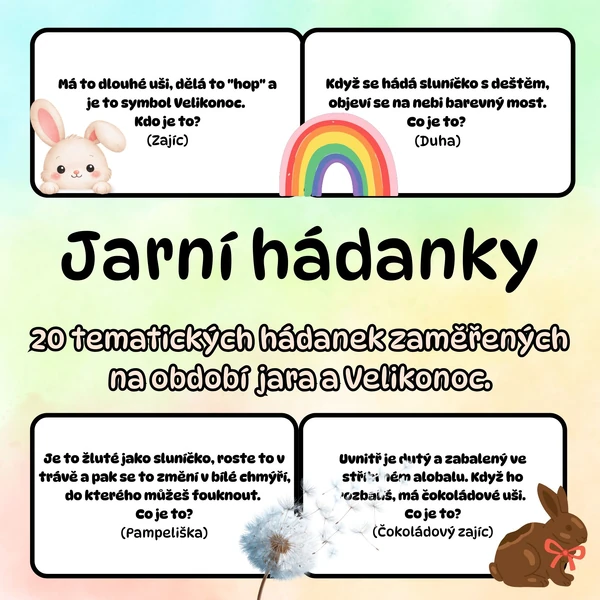 JARNÍ HÁDANKY (20 tematických hádanek zaměřených na období jara a Velikonoc)