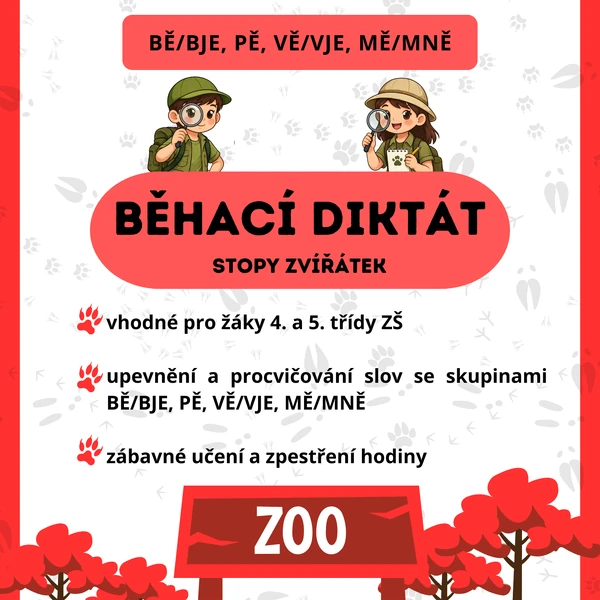 Běhací diktát BĚ/BJE, PĚ, VĚ/VJE, MĚ/MNĚ