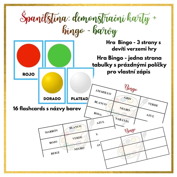 Španělština: demonstrační karty + bingo - barvy