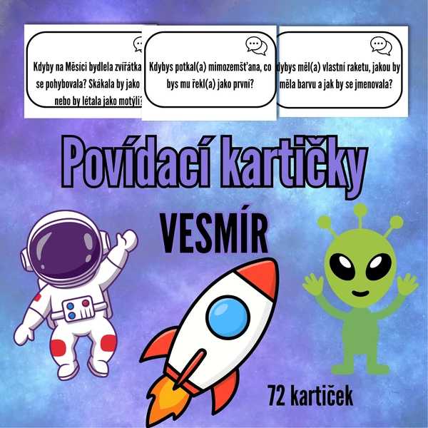 🚀 POVÍDACÍ KARTIČKY: VESMÍR (Velká sada 72 karet)