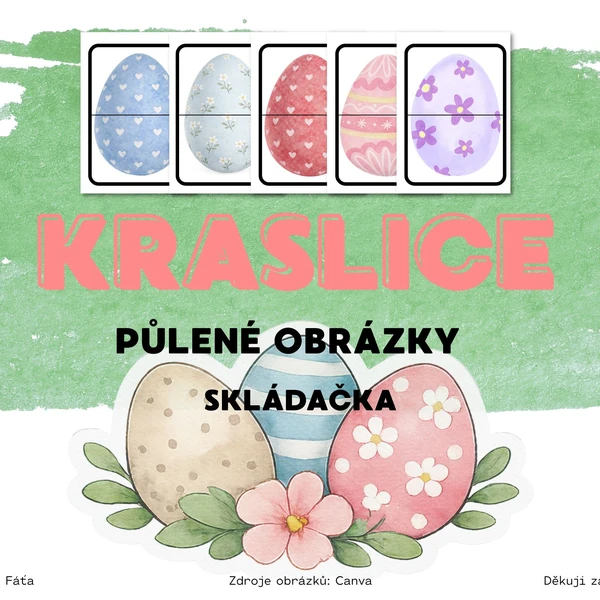 Velikonoční kraslice - 20 skládaček (půlené obrázky)