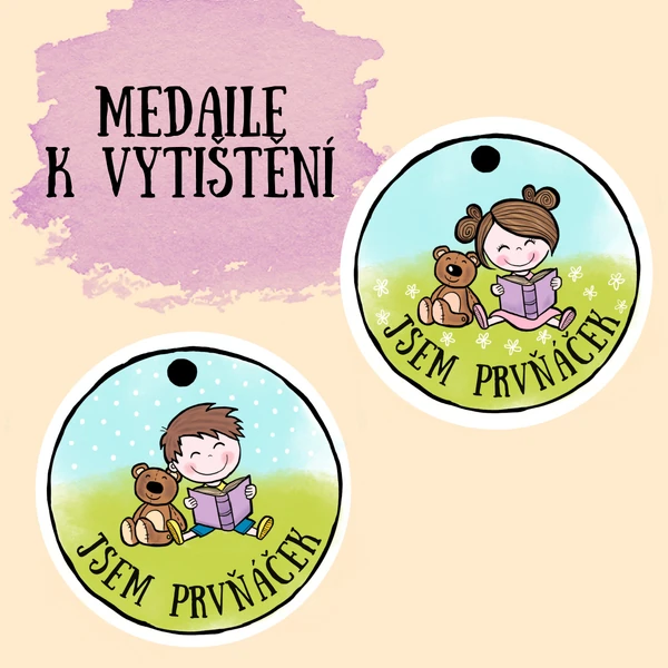medaile k vytištění Prvňák - prvňačka