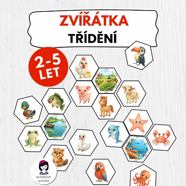 Zvířátkové skládačky | zvířata | zoo | hexagony | třídění