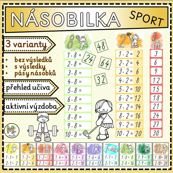NÁSOBILKA - SPORT - aktivní výzdoba, přehled učiva, pásy násobků