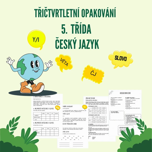 Třičtvrtletní opakování z českého jazyka pro 5. třídu + sebehodnocení