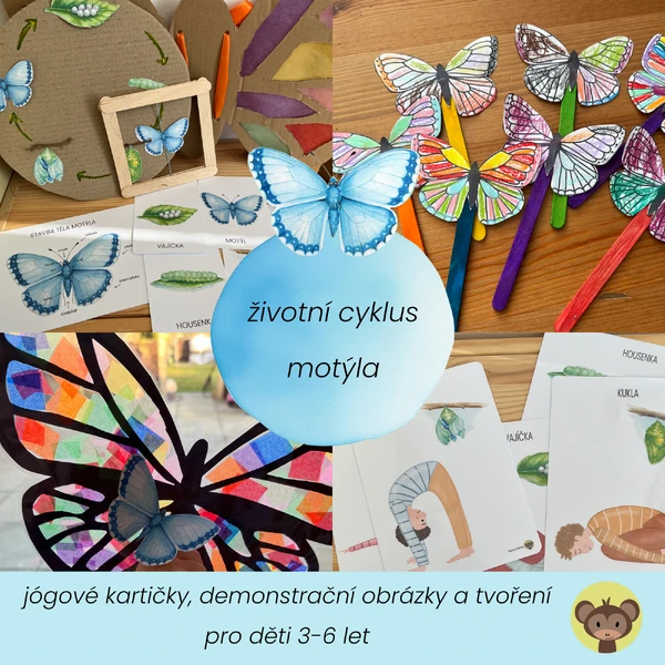 Životní cyklus motýla - demonstrační obrázky, jógové kartičky a tvořivé aktivity