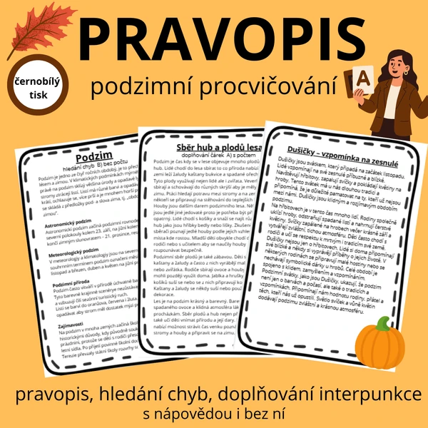 Podzimní pravopis - hledání chyb a doplňování čárek