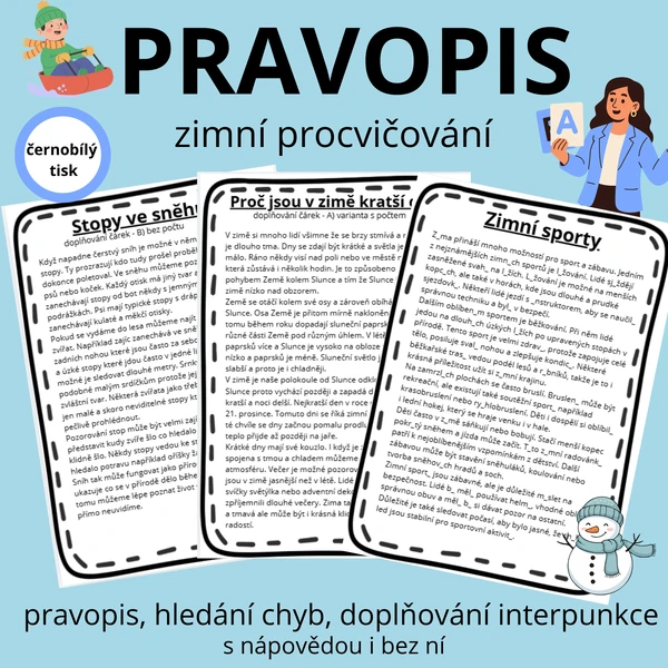 Zimní pravopis + hledání chyb a doplňování čárek