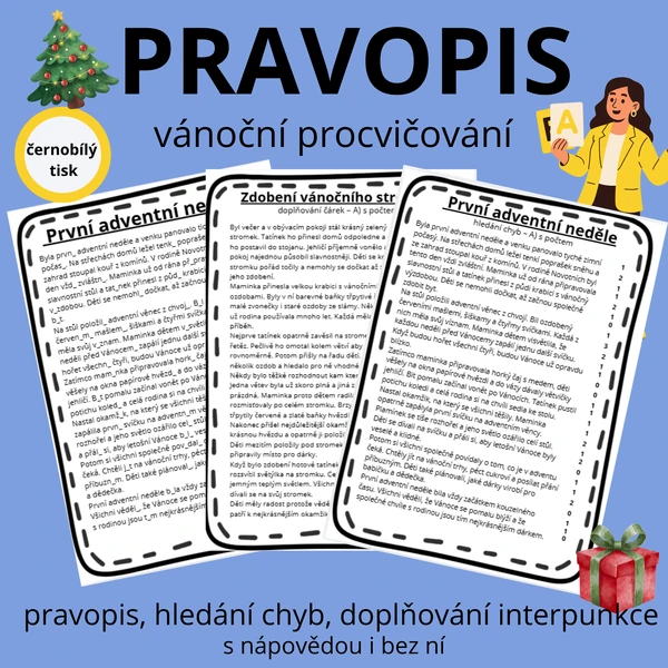 Vánoční pravopis + hledání chyb a doplňování čárek